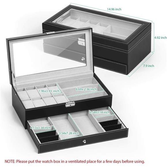 Watch Box Watch Case Jewelry Organizer Holder Jewelry DisplayBox Case Sunglasses - Picture 2 of 7